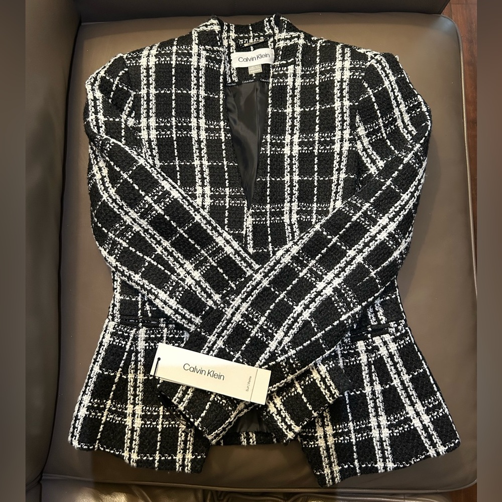 Calvin Klein Women's Black and White Checkered Blazer
